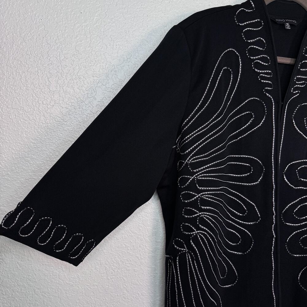 Ming Wang Cardigan Jacket Womens 1X Knit Embroidered Geometric Black Plus Size - Picture 7 of 11